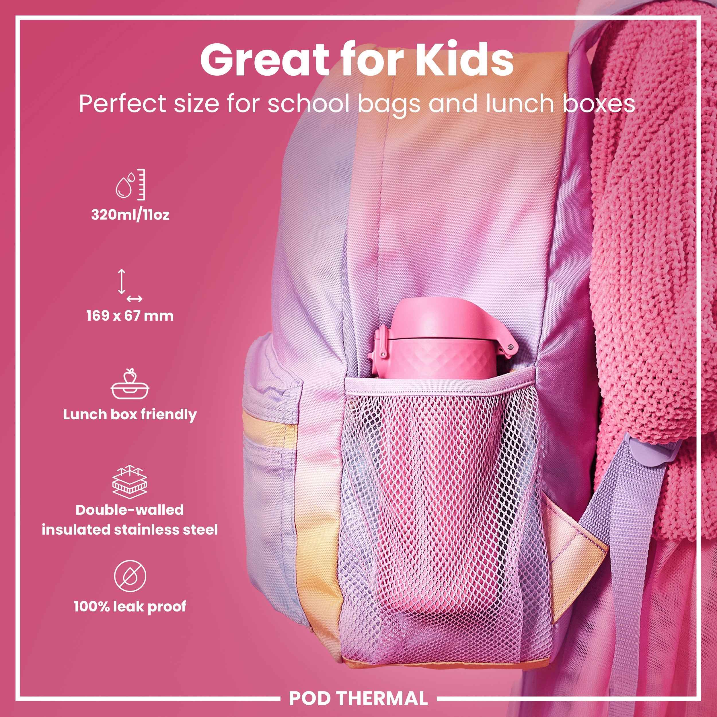 Leak Proof Thermal Steel Water Bottle, Insulated, Rose Bloom, 320ml (11oz)