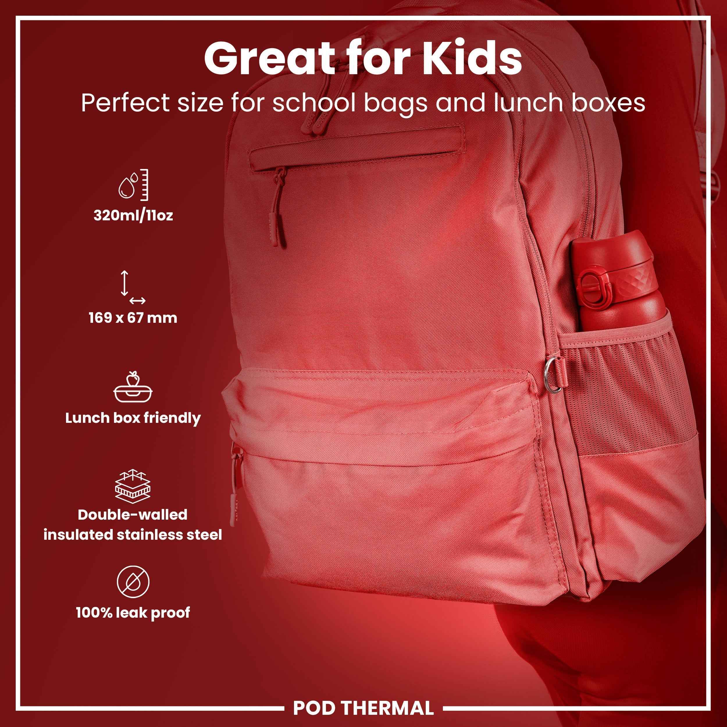 Leak Proof Thermal Steel Water Bottle, Insulated, Red, 320ml (11oz)