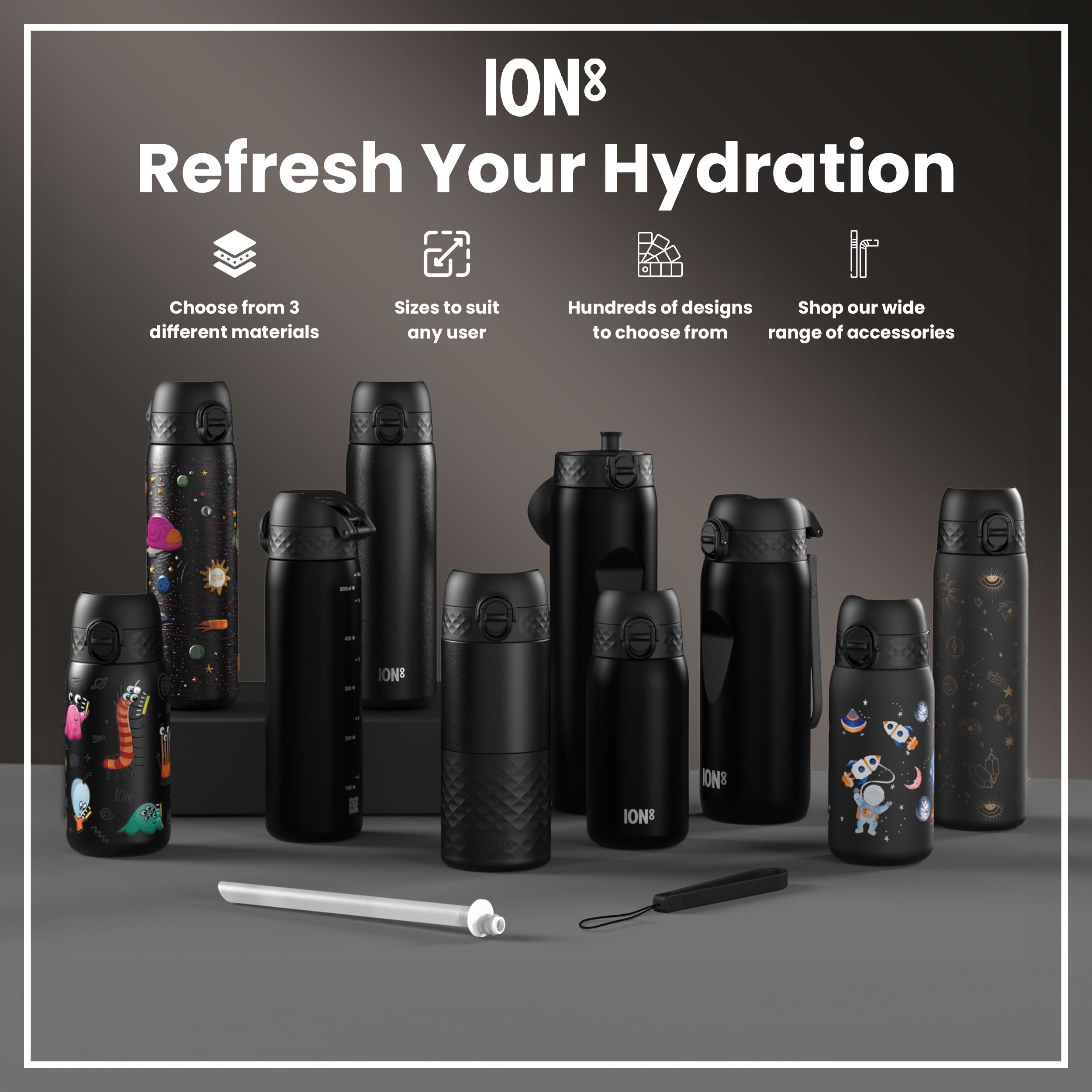 Leak Proof 1 Litre Water Bottle, Stainless Steel, Black, 1L