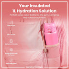 Leak Proof 1 Litre Thermal Water Bottle, Insulated, Rose Bloom, 1L