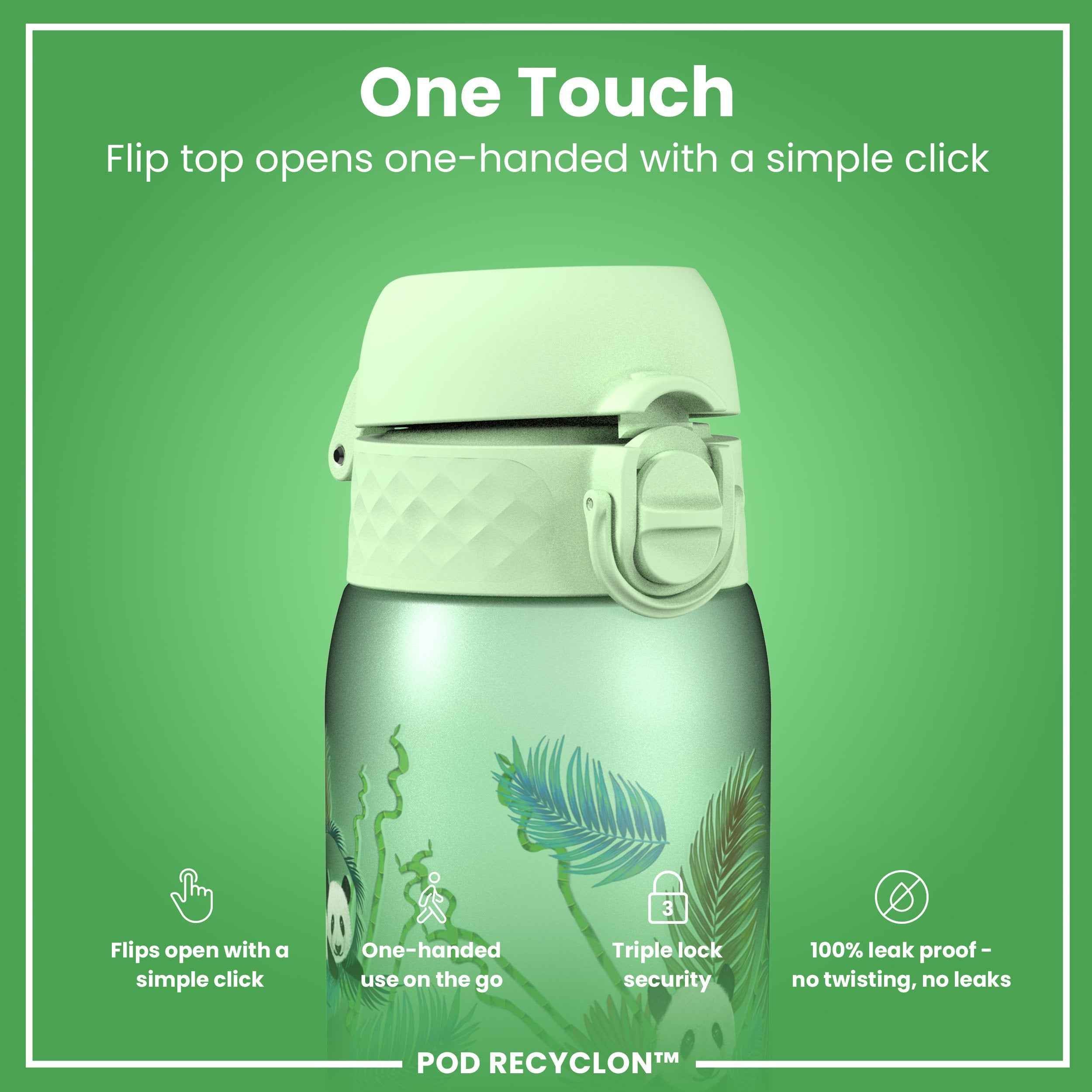 Leak Proof Kids' Water Bottle, Recyclon, Pandas, 350ml (12oz)