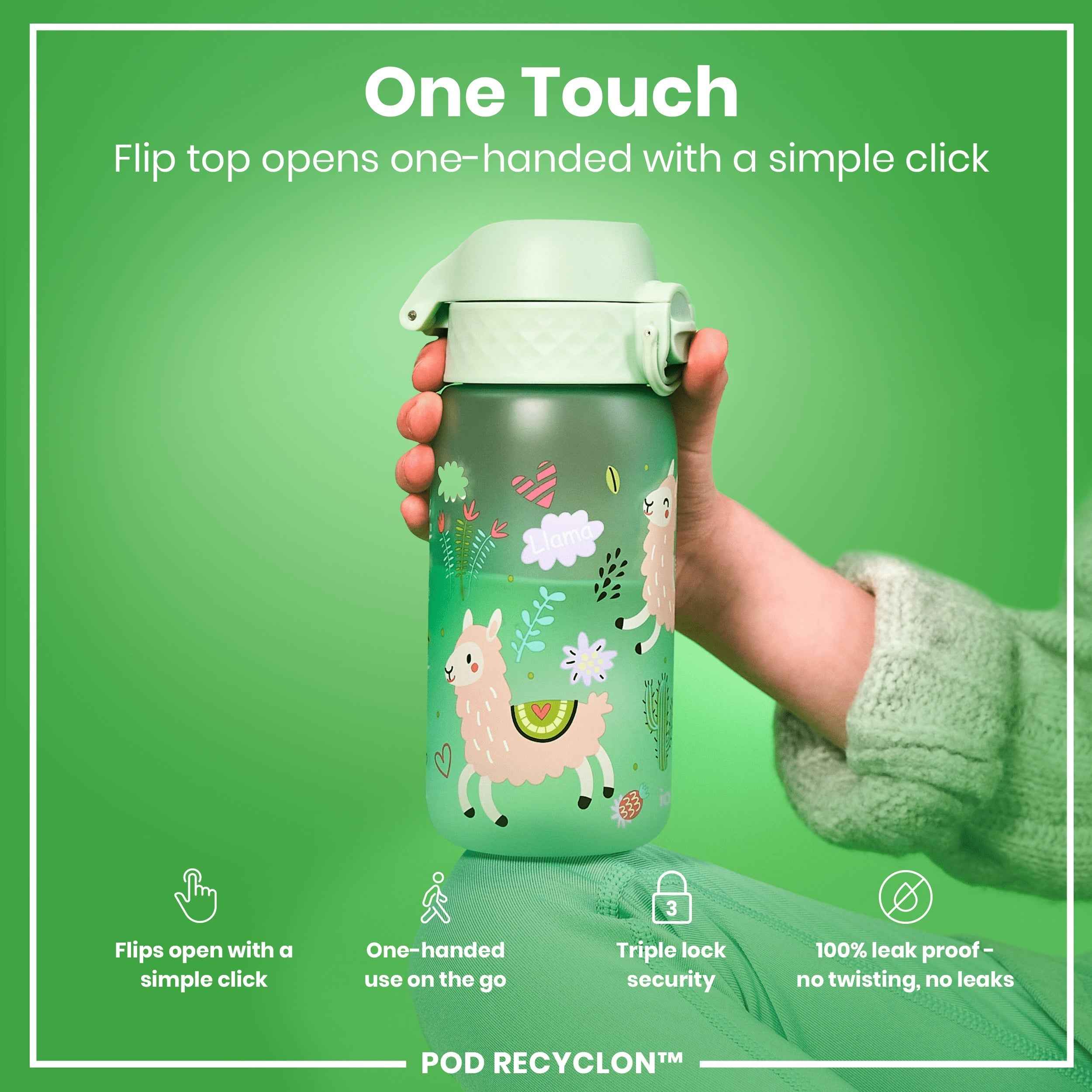 Leak Proof Kids Water Bottle, Recyclon, Llamas, 350ml (12oz)