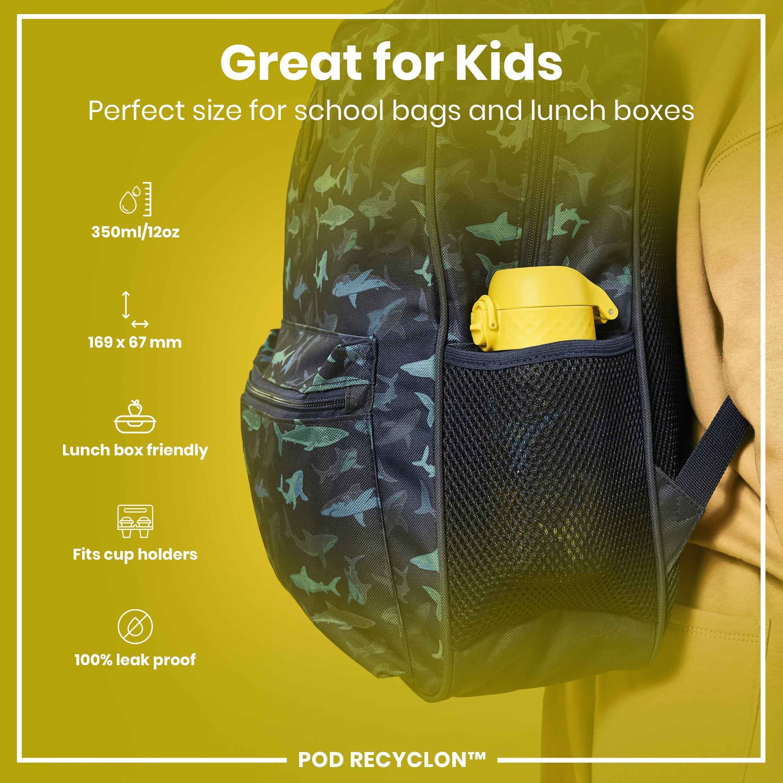 Leak Proof Kids Water Bottle, Recyclon, Dinosaur, 350ml (12oz)