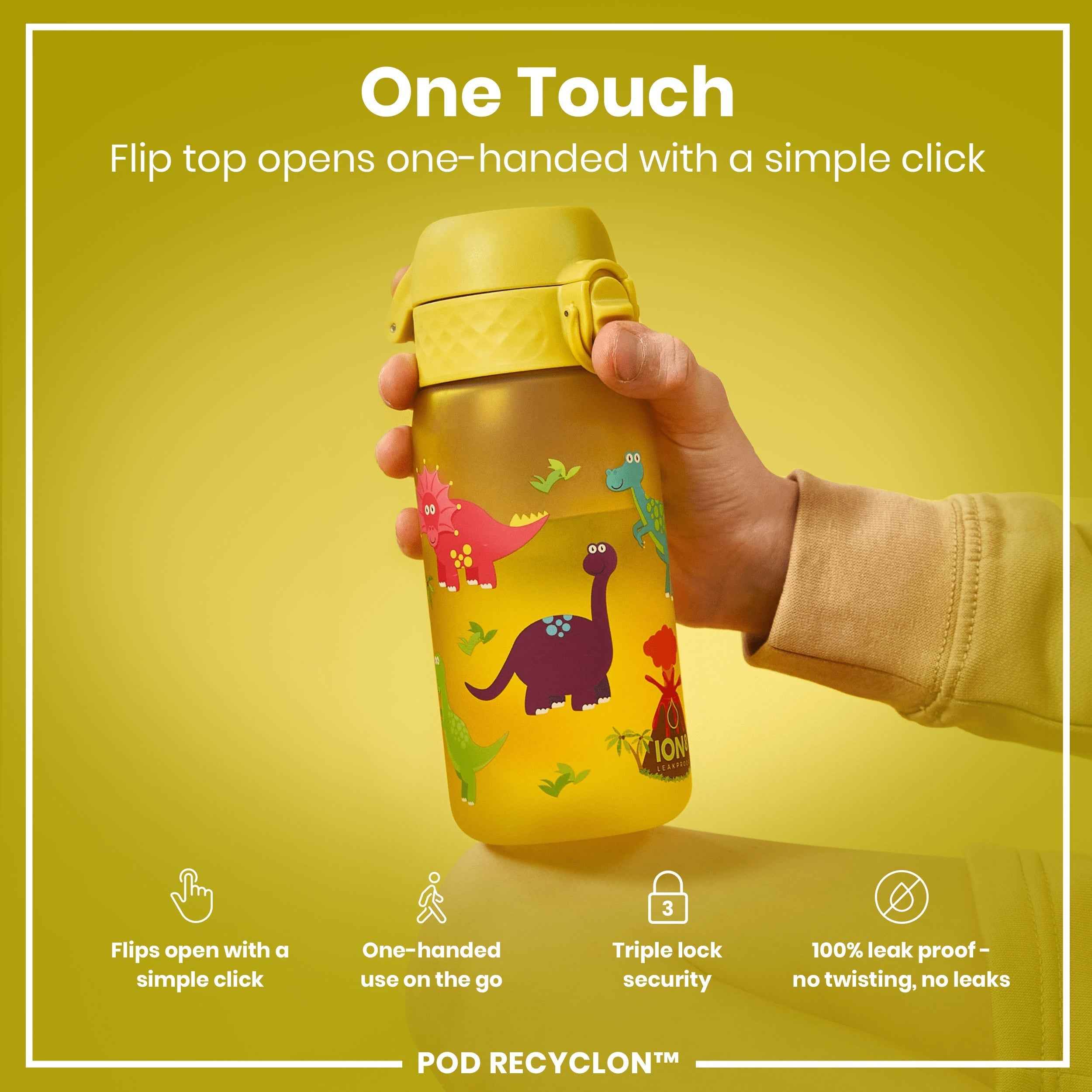Leak Proof Kids Water Bottle, Recyclon, Dinosaur, 350ml (12oz)