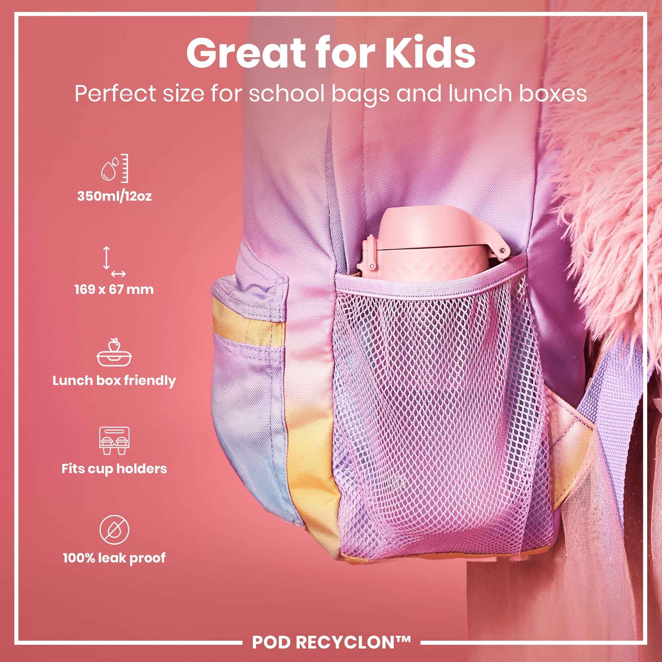 Leak Proof Kids Water Bottle, Recyclon, Rose Quartz, 350ml (12oz)