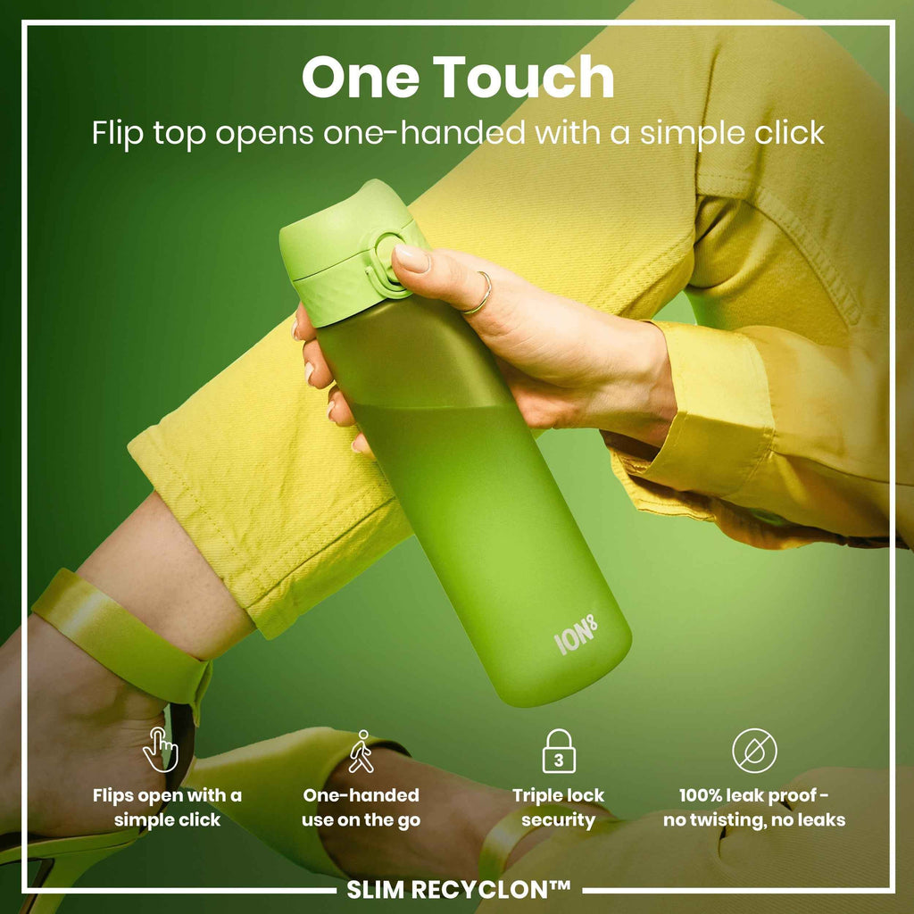 Leak Proof Slim Water Bottle, Recyclon, Green, 500ml (18oz)