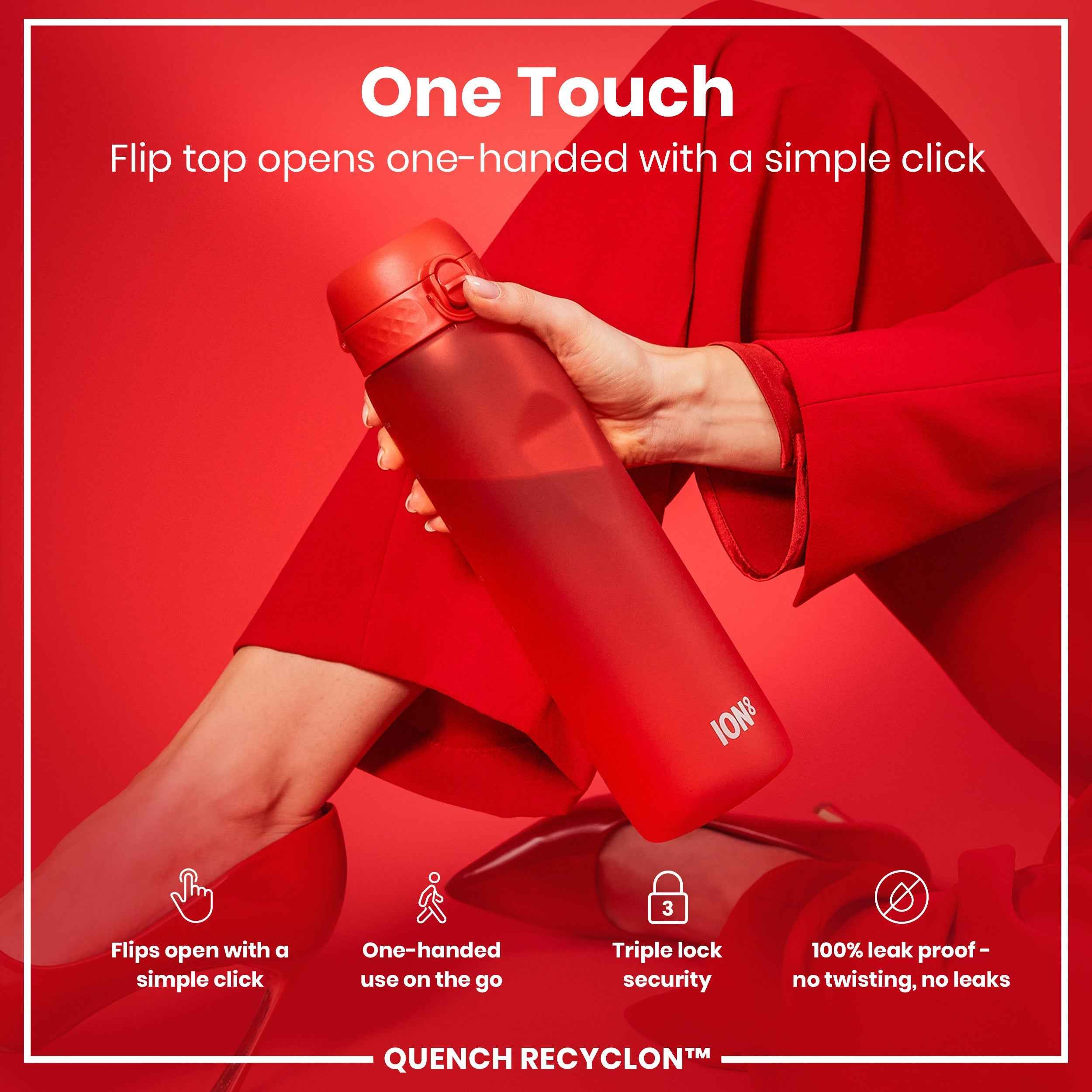 Leak Proof 1 litre Water Bottle, Recyclon, Red, 1L