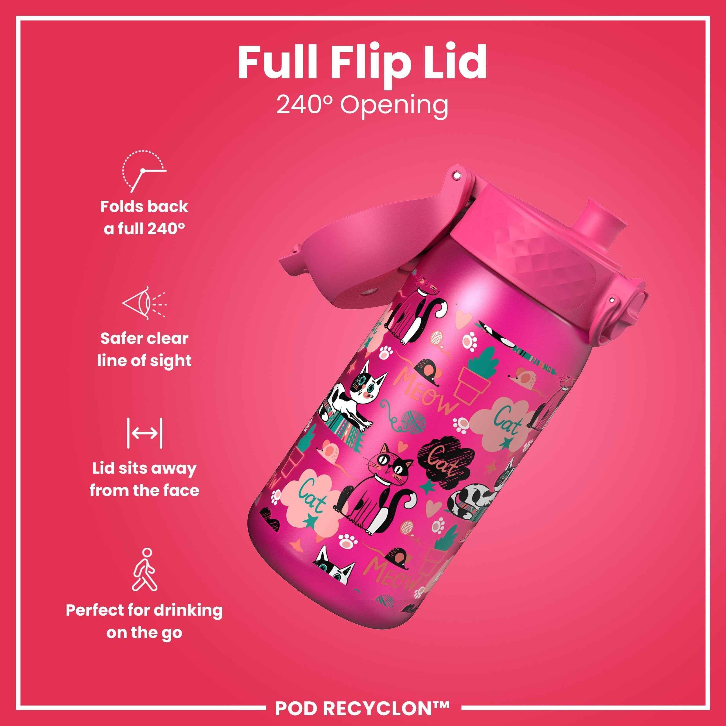 Leak Proof Kids Water Bottle, Recyclon, Kittens, 350ml (12oz)
