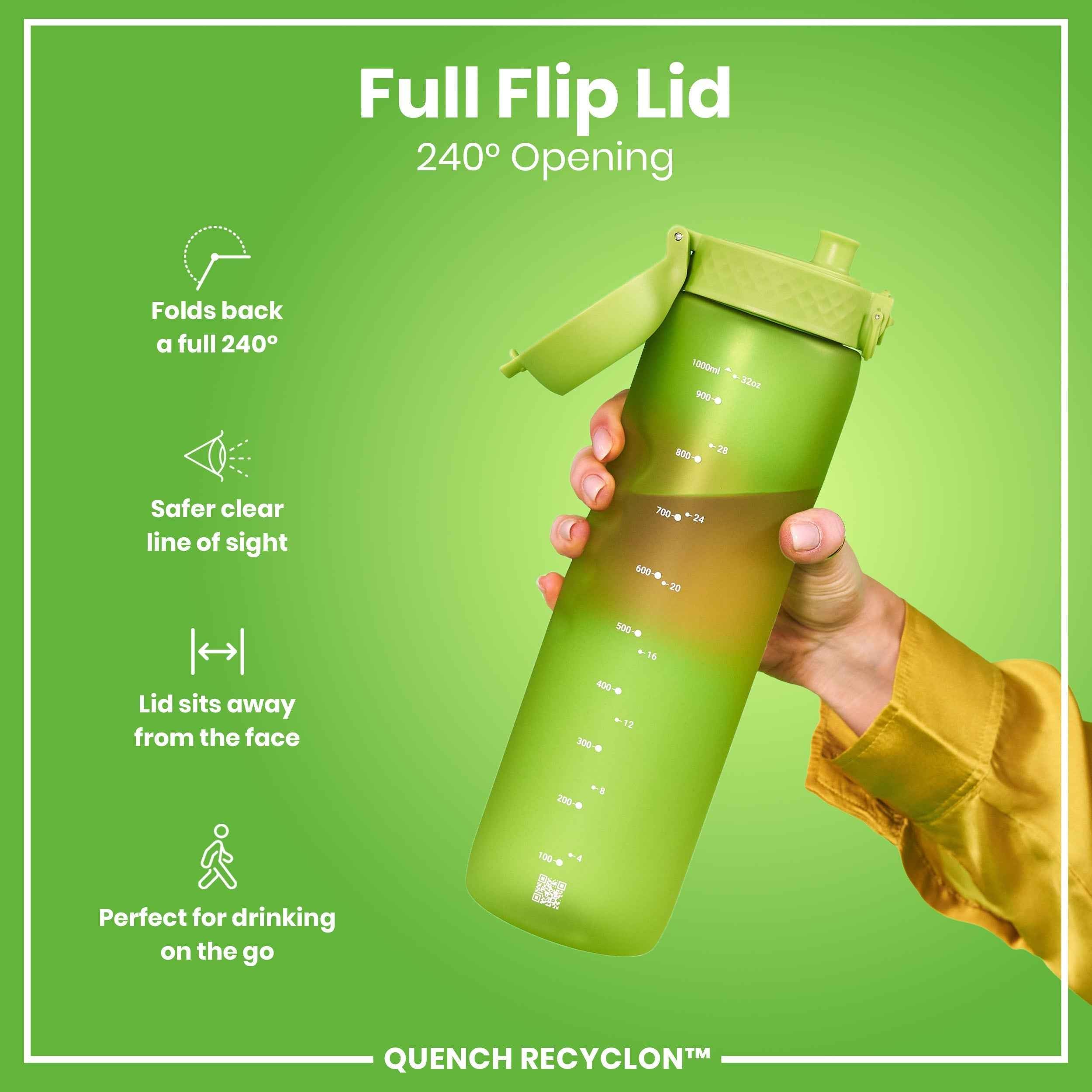 Leak Proof 1 litre Water Bottle, Recyclon, Green, 1L
