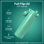 Leak Proof Slim Water Bottle, Stainless Steel, Teal, 600ml (20oz)
