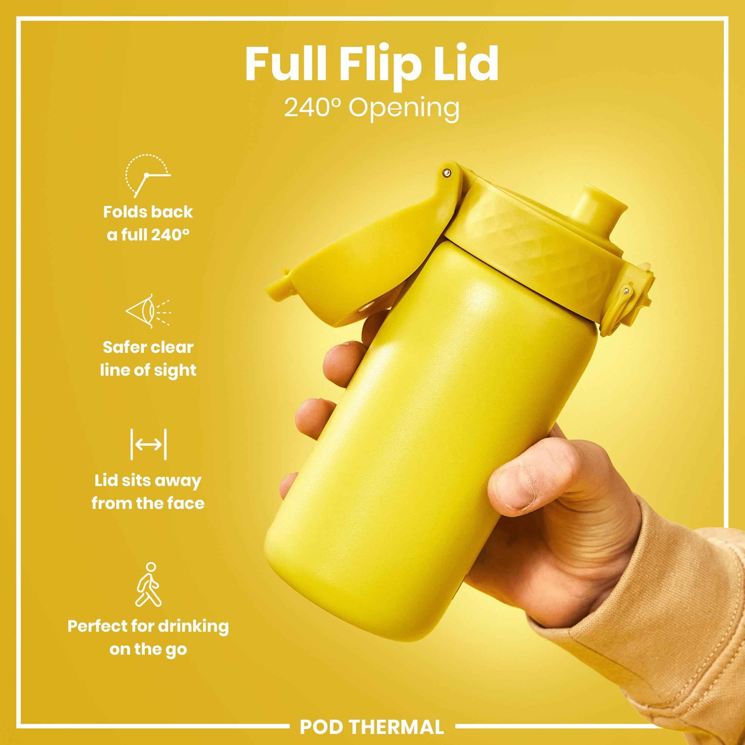 Leak Proof Thermal  Water Bottle, Insulated Steel, Yellow, 320ml (11oz)