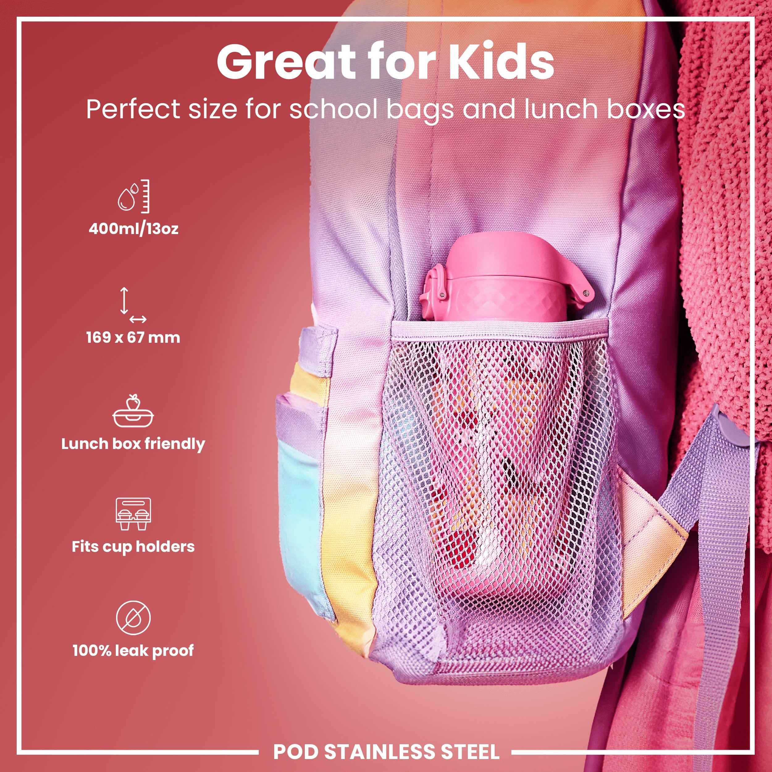 Leak Proof Kids Water Bottle, Stainless Steel, Ice Creams, 400ml (13oz)