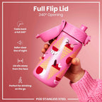 Leak Proof Kids Water Bottle, Stainless Steel, Ice Creams, 400ml (13oz)