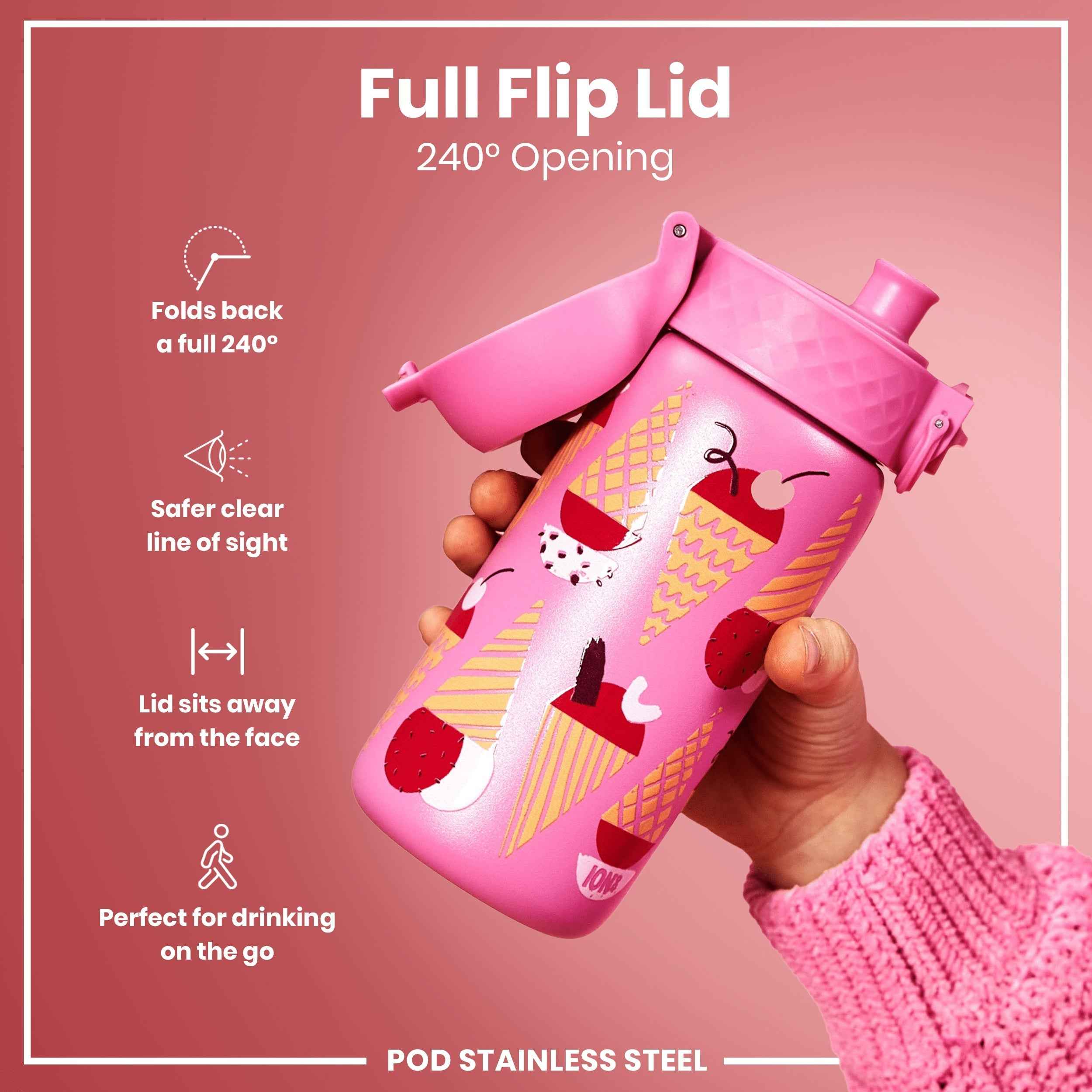 Leak Proof Kids Water Bottle, Stainless Steel, Ice Creams, 400ml (13oz)