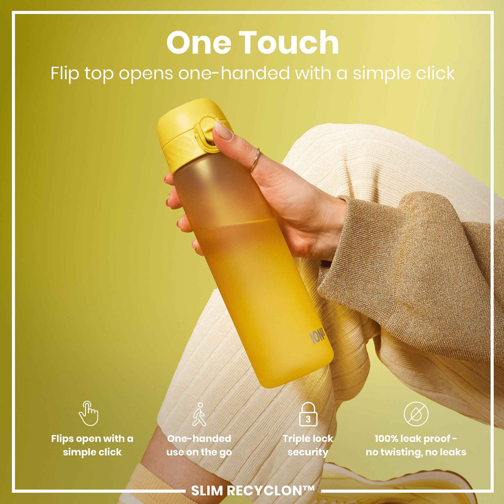 Leak Proof Slim Water Bottle, Recyclon, Yellow, 500ml (18oz)
