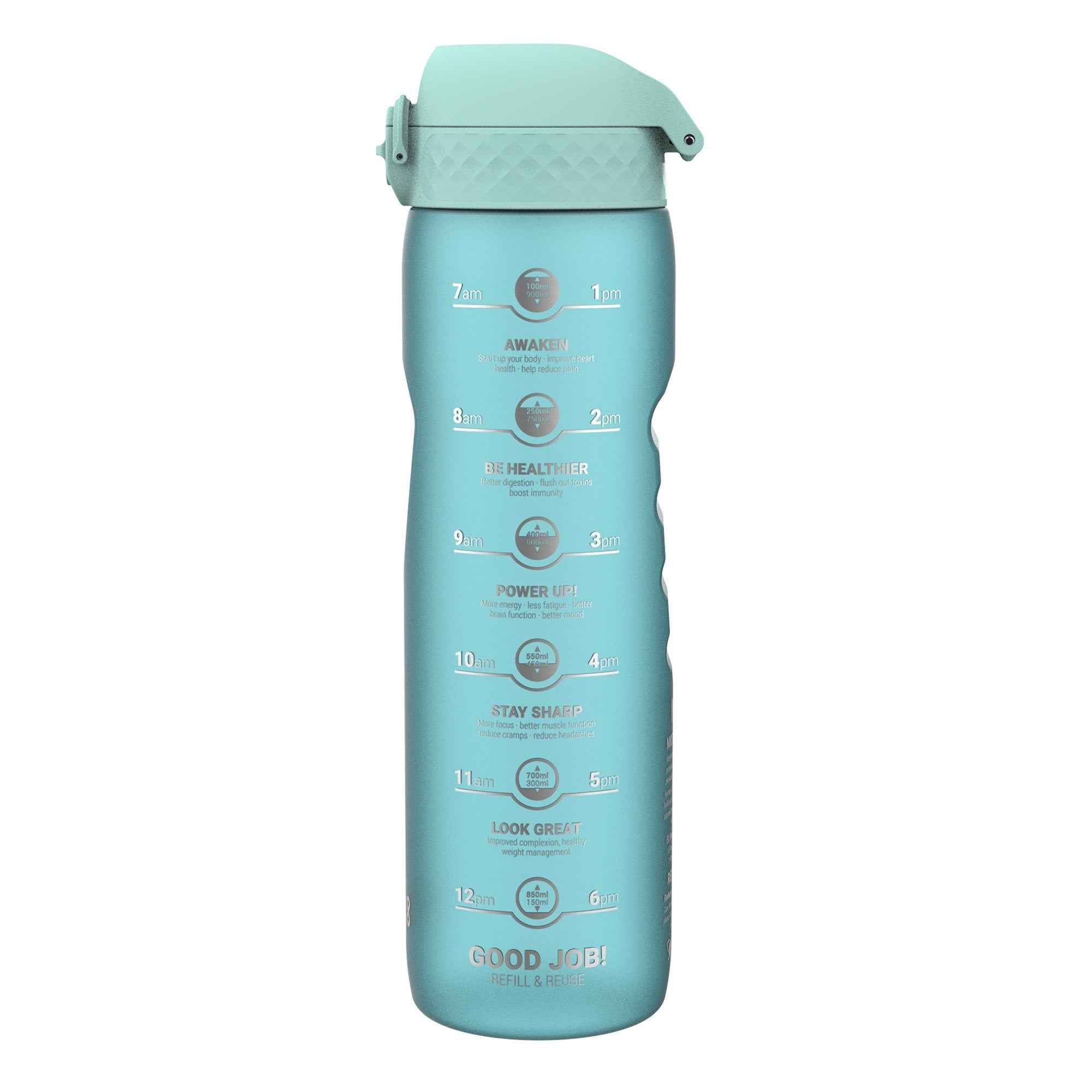 Leak Proof 1 Litre Water Bottle with Times to Drink, Recyclon, Sonic Blue, 1L