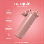 Leak Proof Slim Water Bottle, Stainless Steel, Ash Rose, 600ml (20oz)