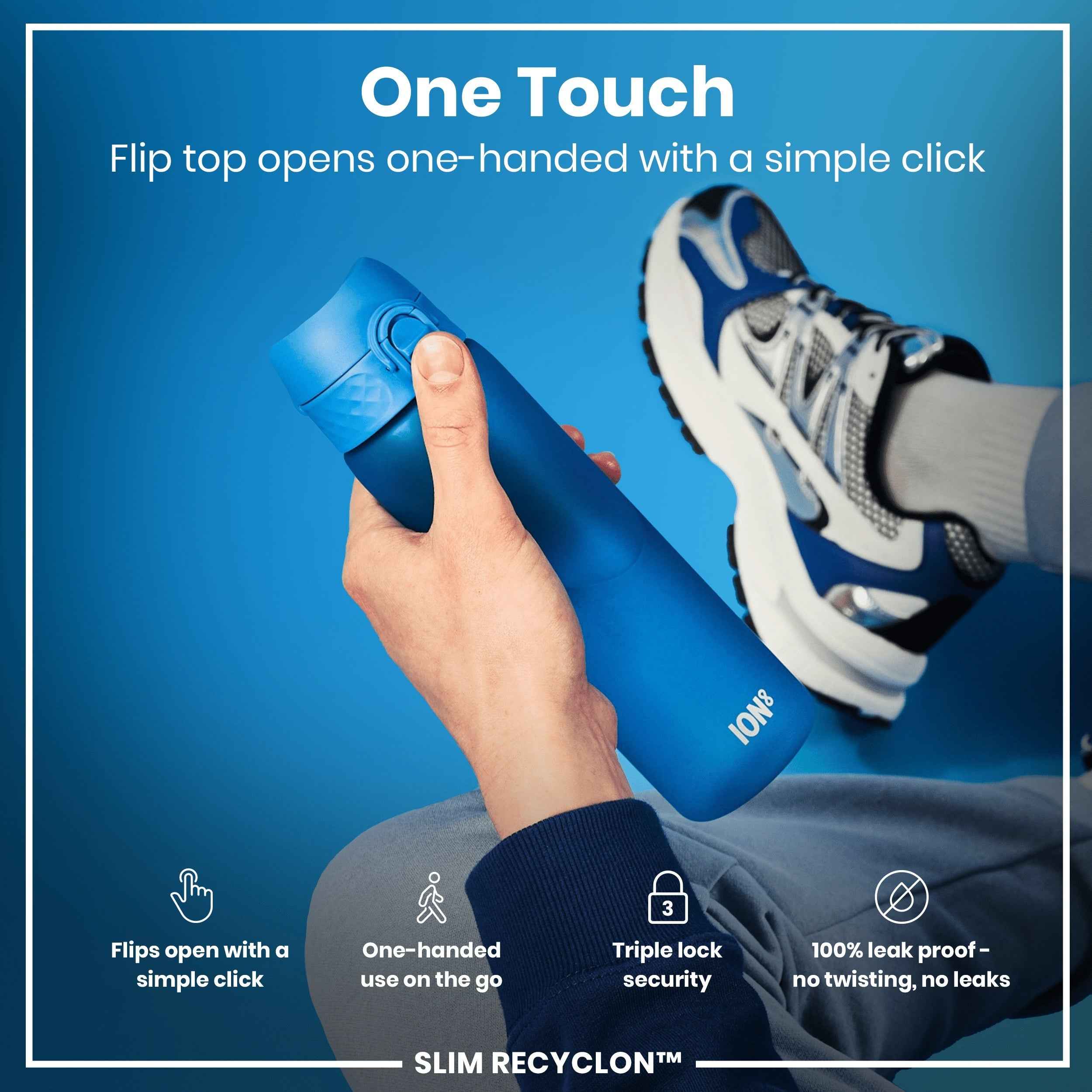 Leak Proof Slim Water Bottle, Recyclon, Blue, 500ml (18oz)