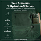 Leak Proof 1 litre Water Bottle, Recyclon, Dark Green, 1L