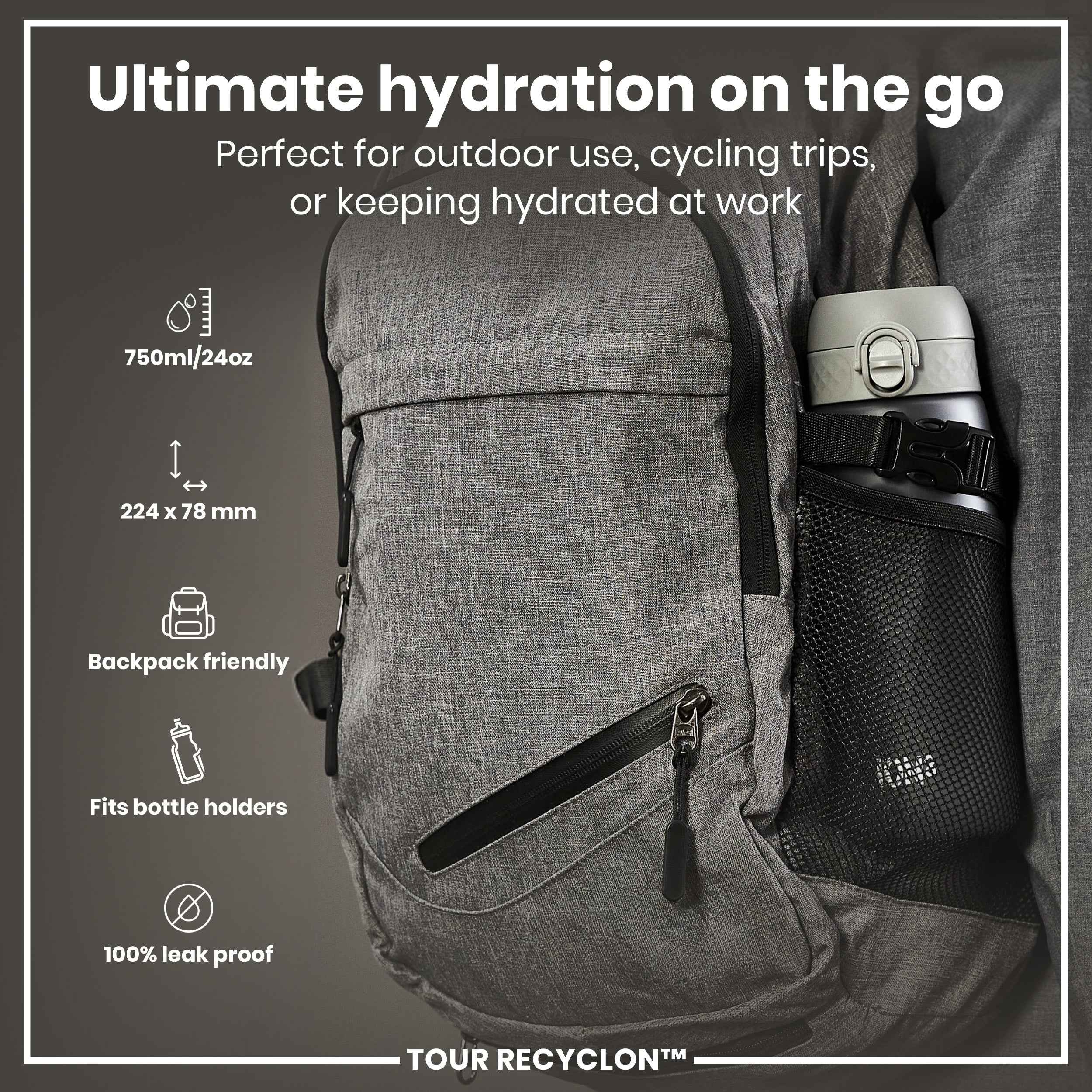Bottle, Recyclon, Grey, 750ml