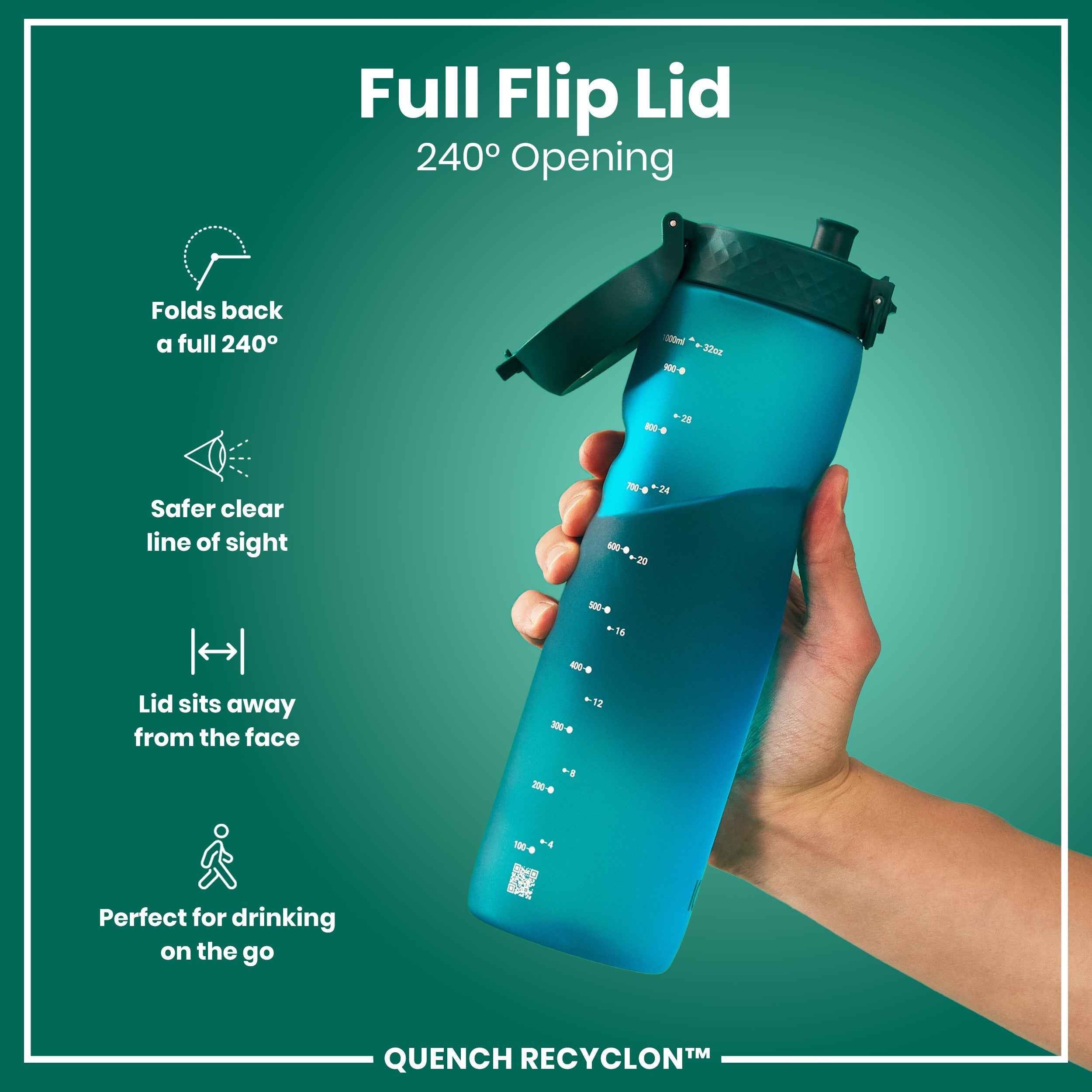 Leak Proof 1 litre Water Bottle, Recyclon, Aqua, 1L