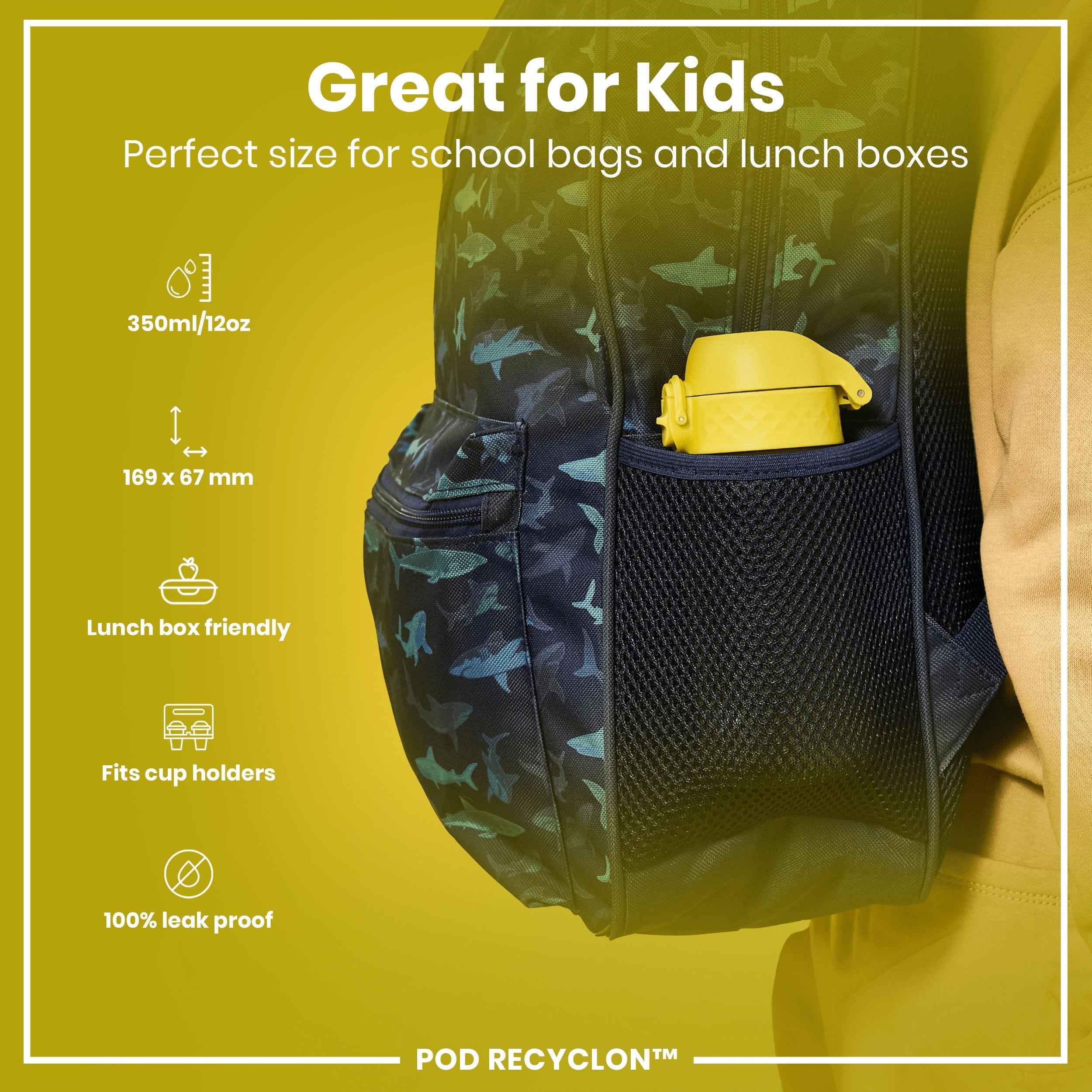 Leak Proof Kids Water Bottle, Recyclon, Yellow, 350ml (12oz)