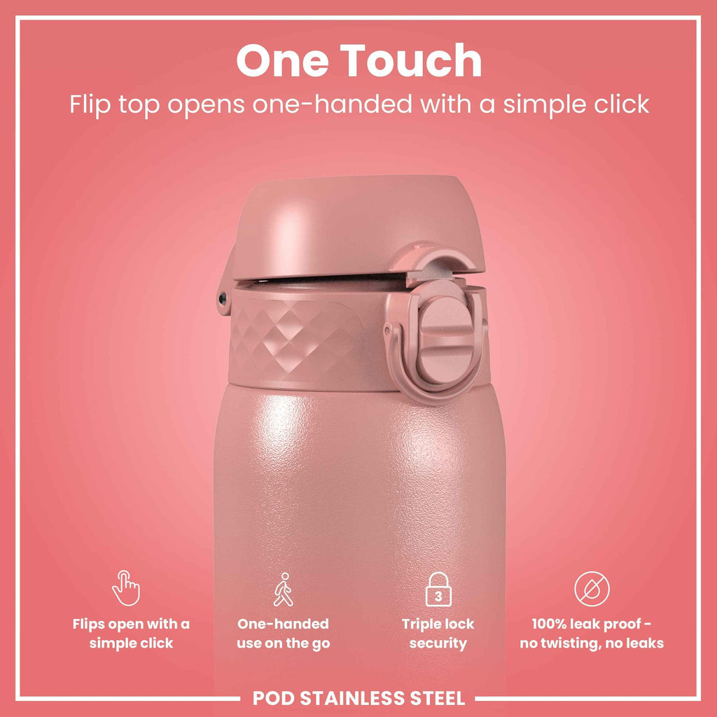 Leak Proof Kids Water Bottle, Stainless Steel, Ash Rose, 400ml (13oz)