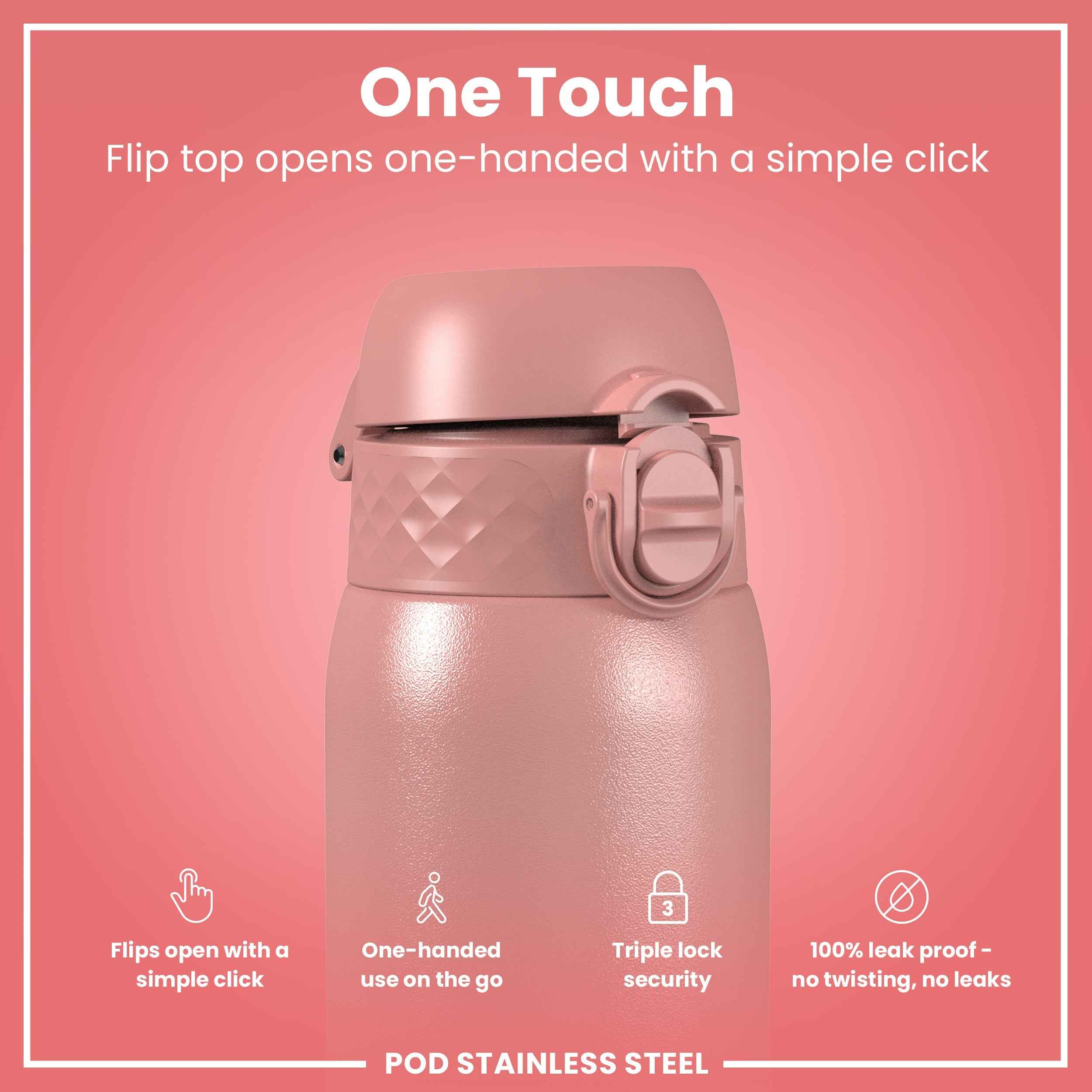 Leak Proof Kids Water Bottle, Stainless Steel, Ash Rose, 400ml (13oz)
