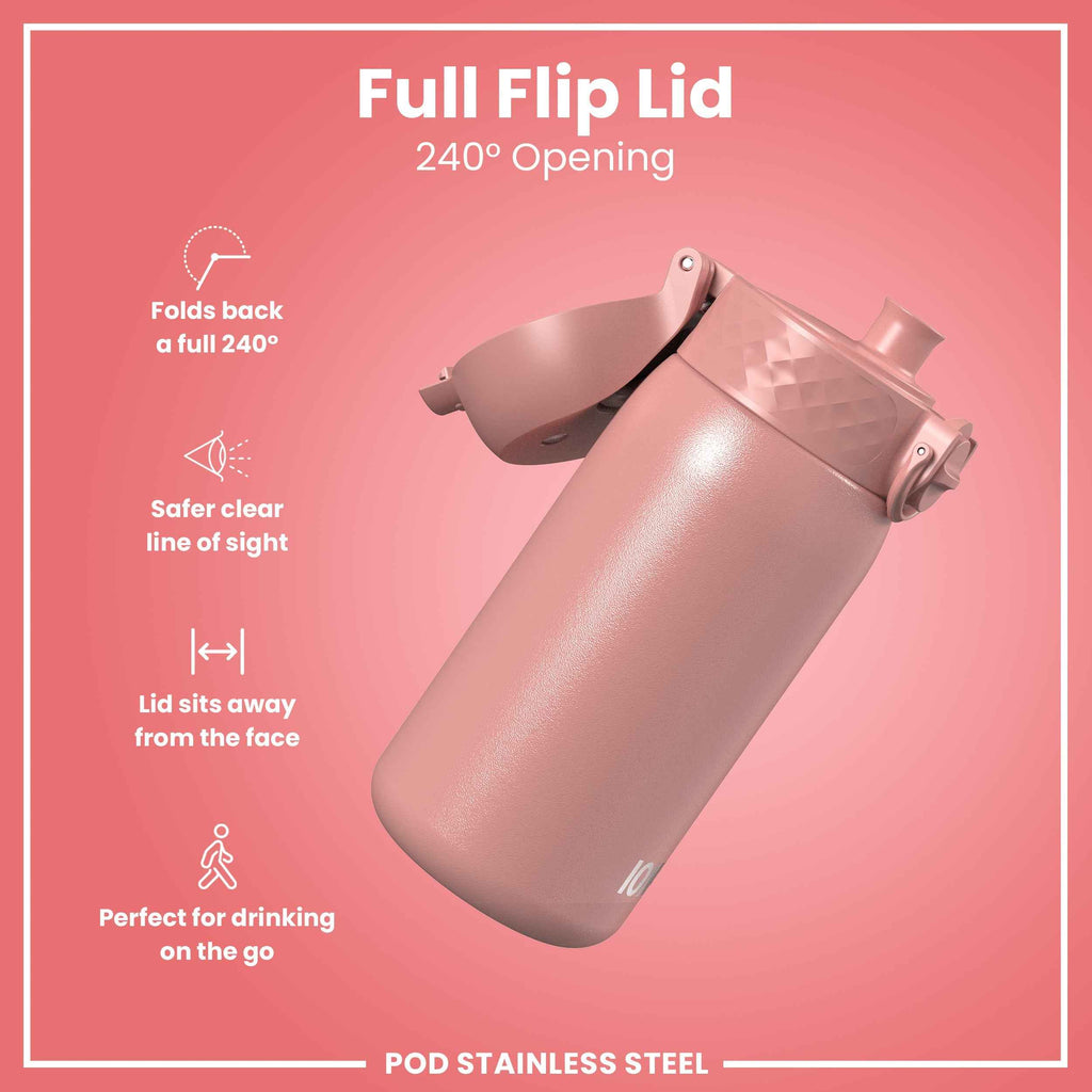 Leak Proof Kids Water Bottle, Stainless Steel, Ash Rose, 400ml (13oz)