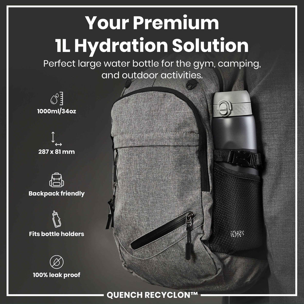 Leak Proof 1 litre Water Bottle, Recyclon, Grey, 1L