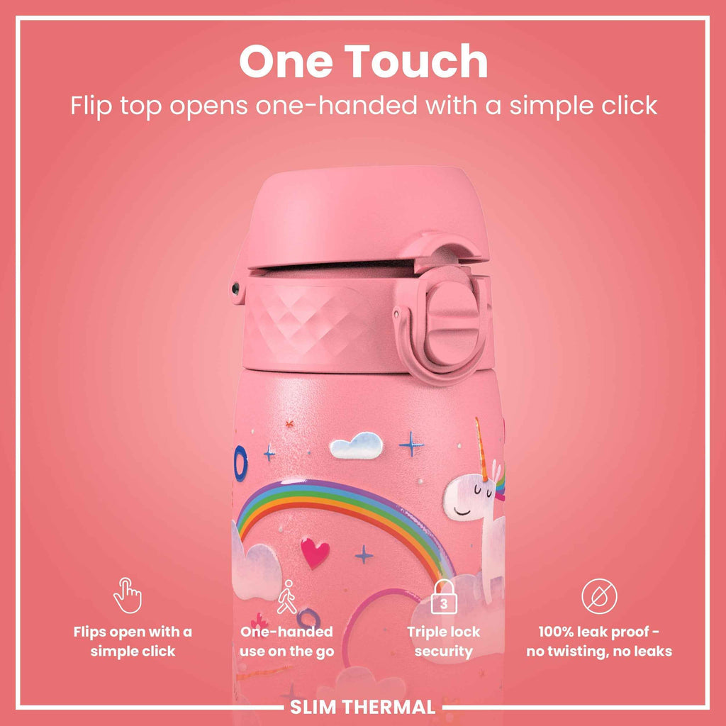 Leak Proof Slim Thermal Steel Water Bottle, Insulated, Unicorn, 500ml (17oz)