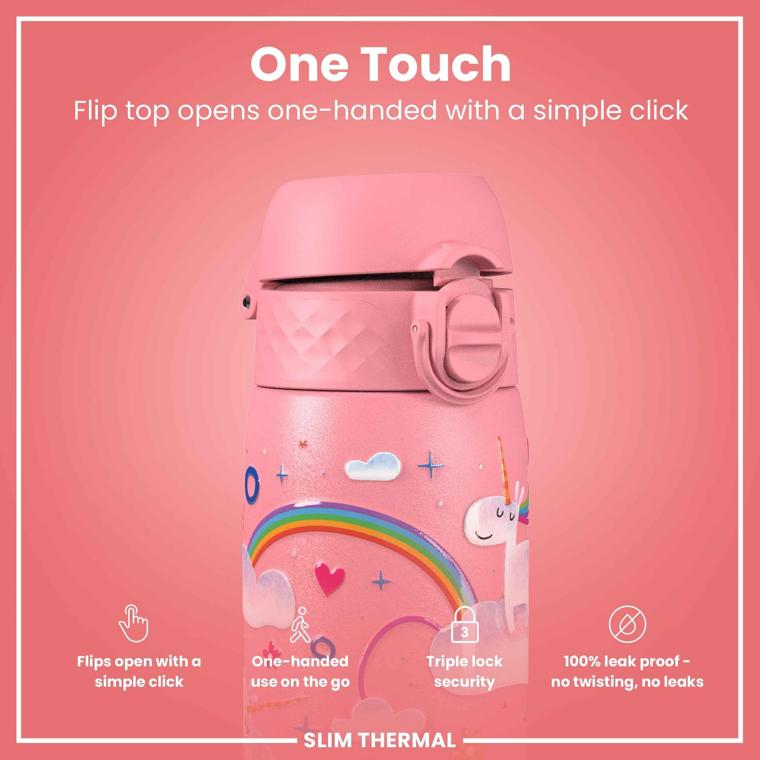 Leak Proof Slim Thermal Steel Water Bottle, Insulated, Unicorn, 500ml (17oz)