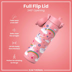 Leak Proof Slim Thermal Steel Water Bottle, Insulated, Unicorn, 500ml (17oz)
