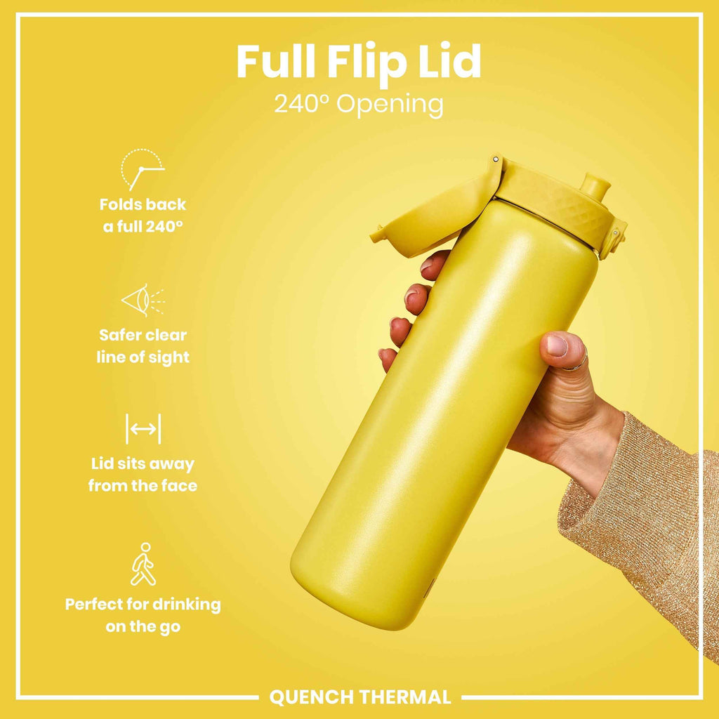 Leak Proof 1 Litre Thermal Water Bottle, Insulated Steel, Yellow, 1L