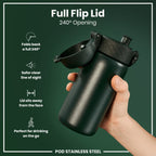 Leak Proof Kids Water Bottle, Stainless Steel, Dark Green, 400ml (13oz)