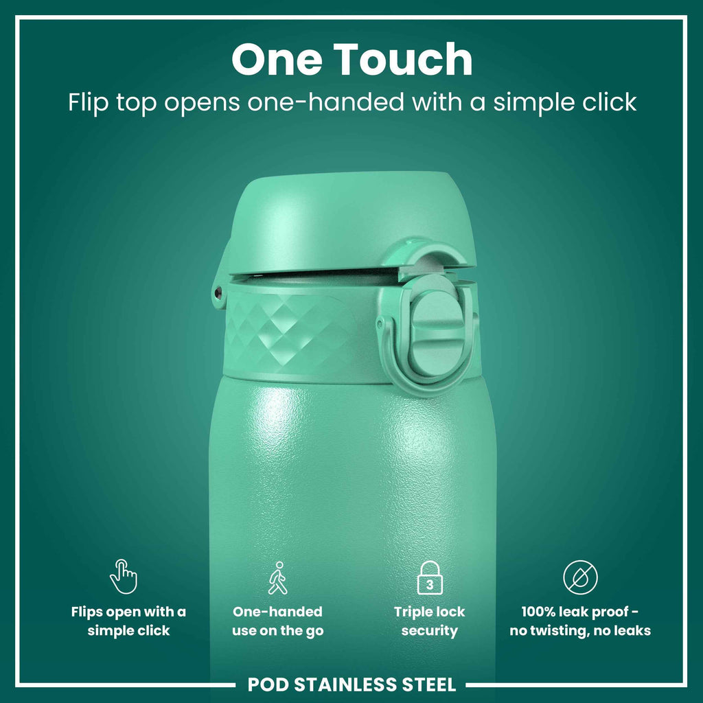 Leak Proof Kids Water Bottle, Stainless Steel, Teal, 400ml (13oz)