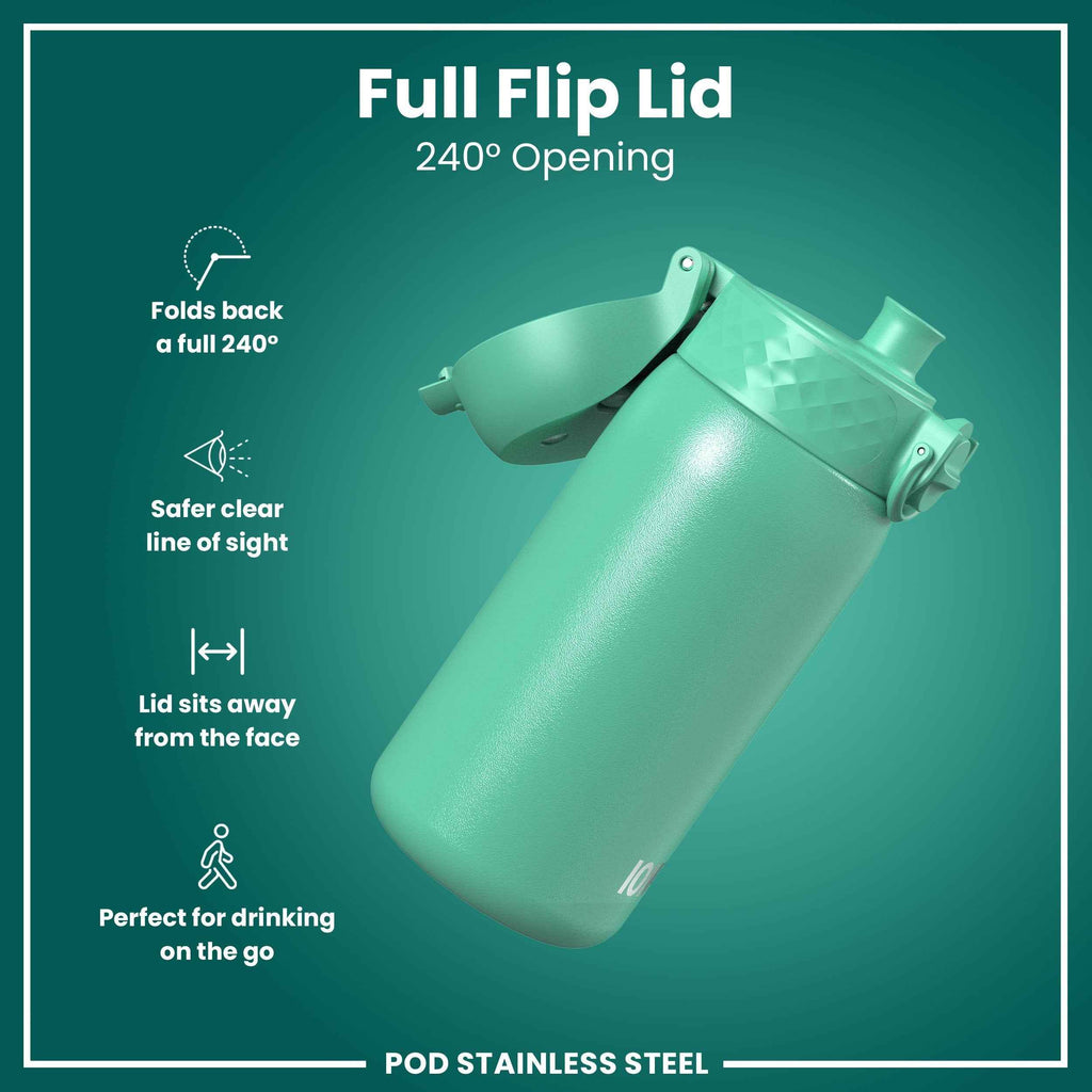 Leak Proof Kids Water Bottle, Stainless Steel, Teal, 400ml (13oz)