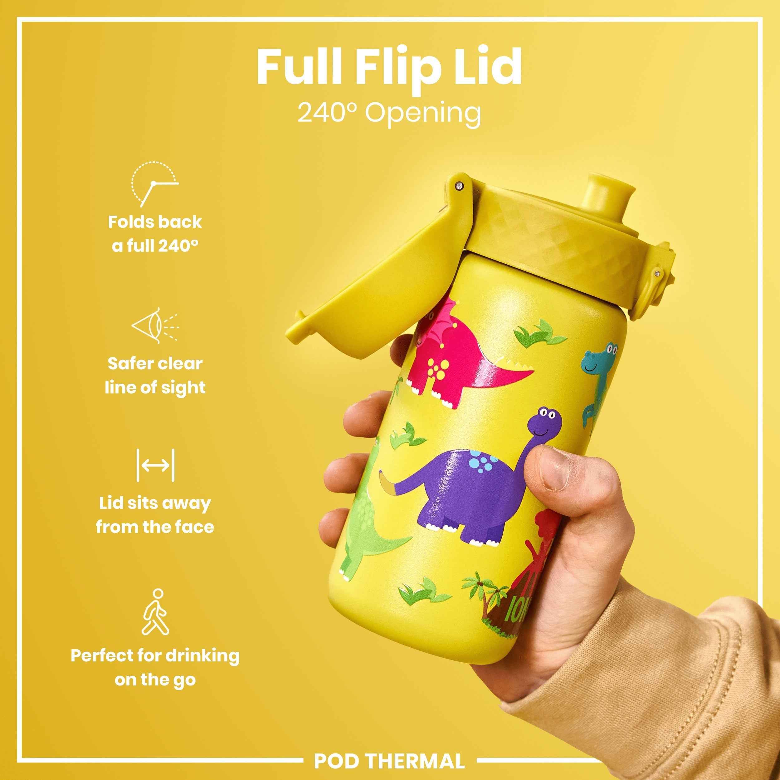 Leak Proof Thermal Steel Water Bottle, Insulated, Dinosaurs, 320ml (11oz)