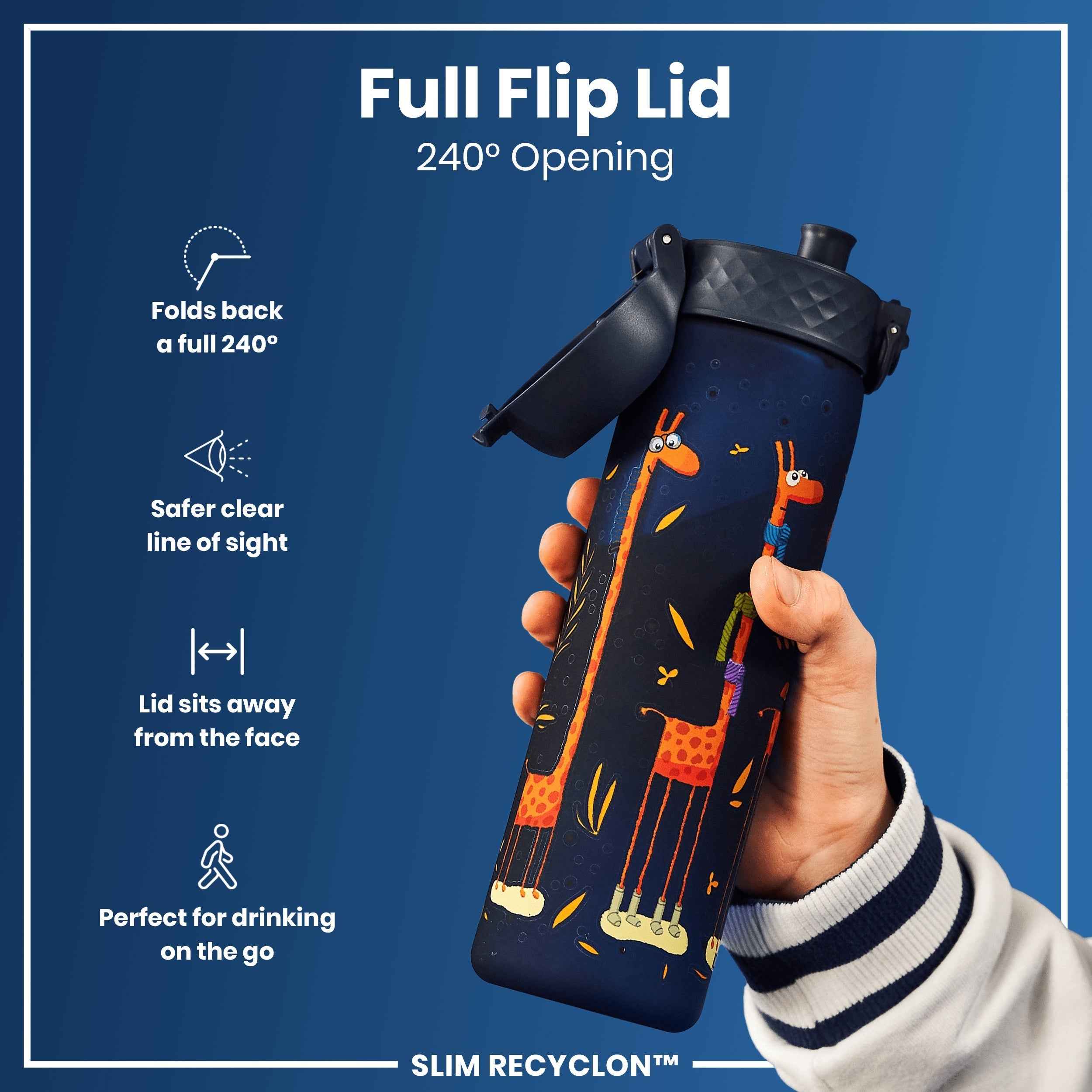 Leak Proof Slim Water Bottle, Recyclon, Giraffe, 500ml (18oz)