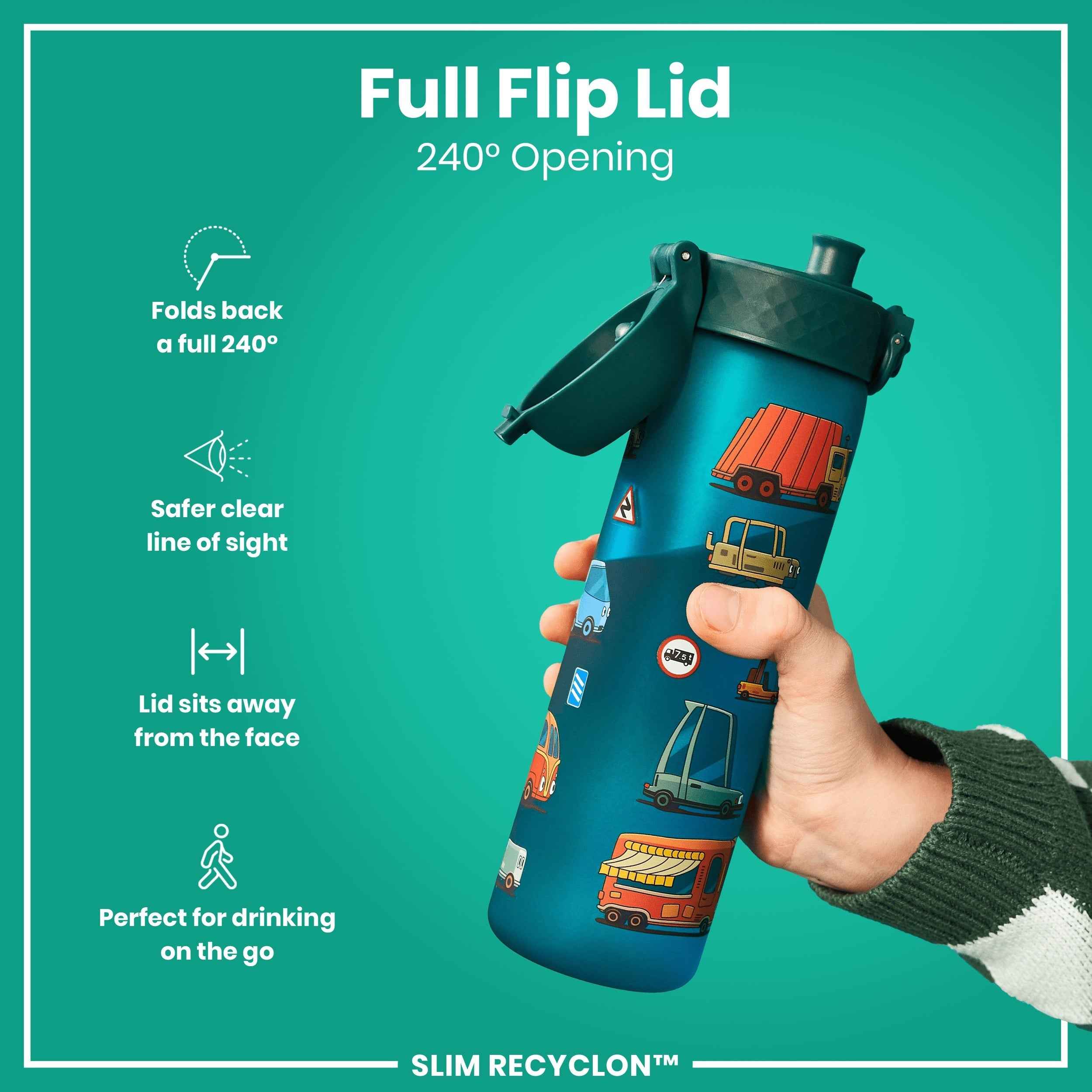Leak Proof Slim Water Bottle, Recyclon, Automobile, 500ml (18oz)