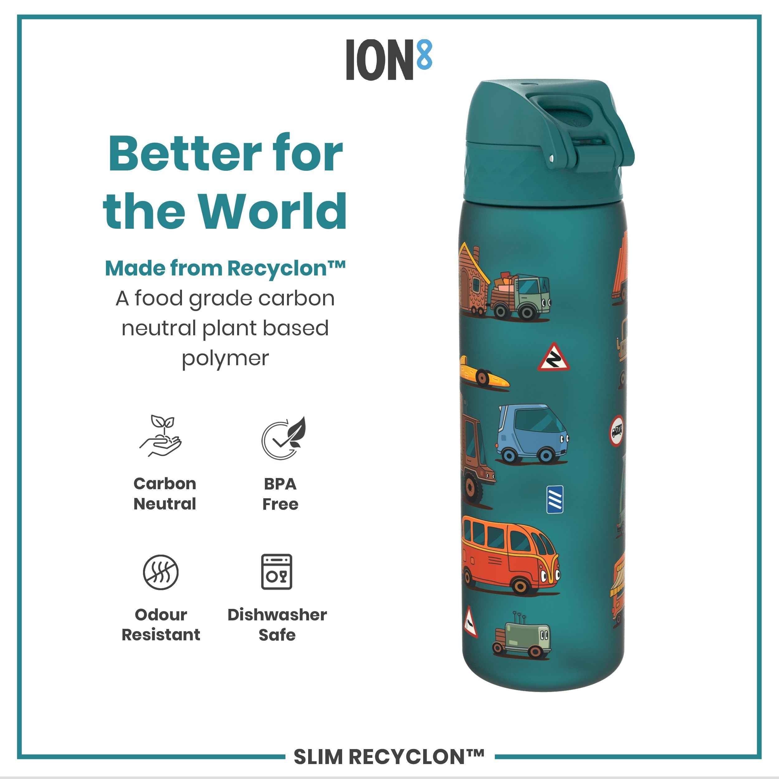 Leak Proof Slim Water Bottle, Recyclon, Automobile, 500ml (18oz)