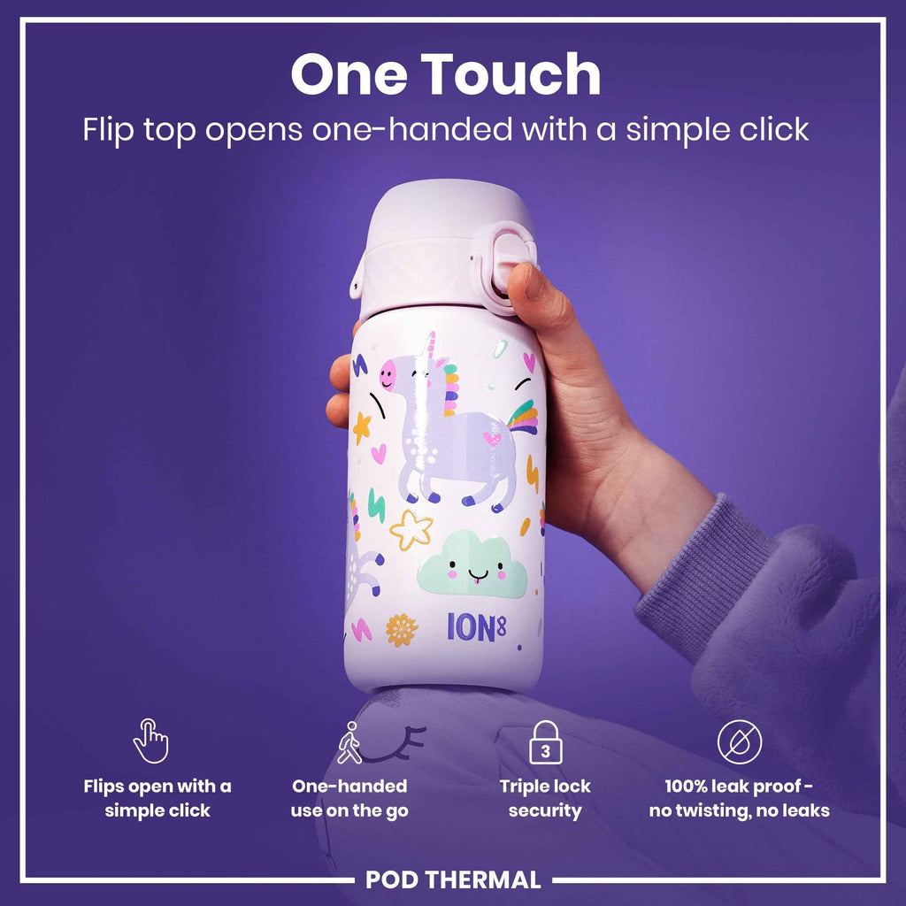 Leak Proof Thermal Steel Water Bottle, Insulated Steel, Unicorns, 320ml (11oz)
