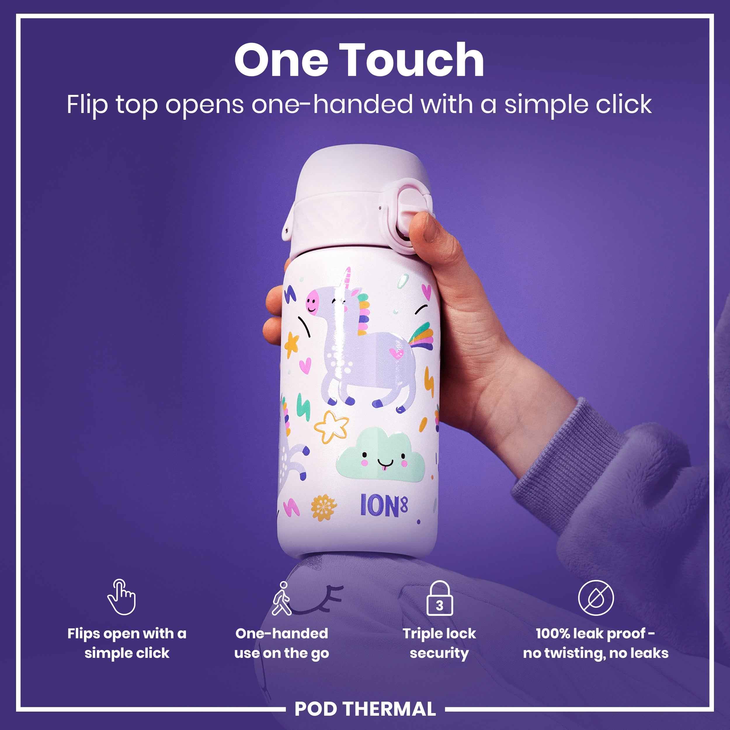 Leak Proof Thermal Steel Water Bottle, Insulated Steel, Unicorns, 320ml (11oz)