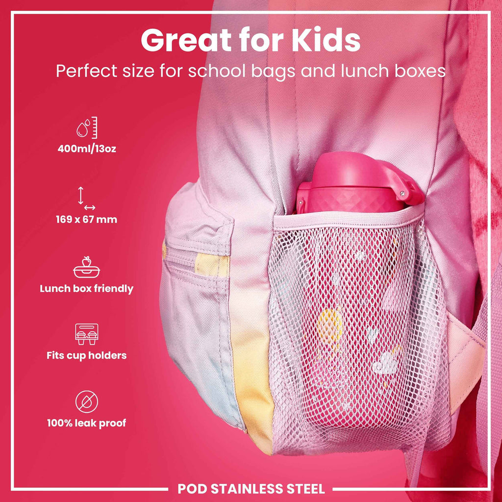 Leak Proof Kids Water Bottle, Stainless Steel, Princess, 400ml (13oz)