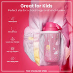 Leak Proof Kids Water Bottle, Stainless Steel, Princess, 400ml (13oz)