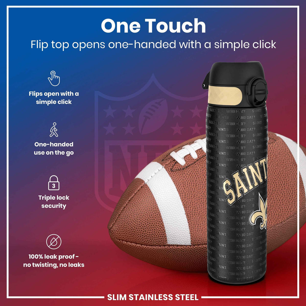 Leak Proof NFL Water Bottle, Stainless Steel, New Orleans Saints, 600ml (20oz)