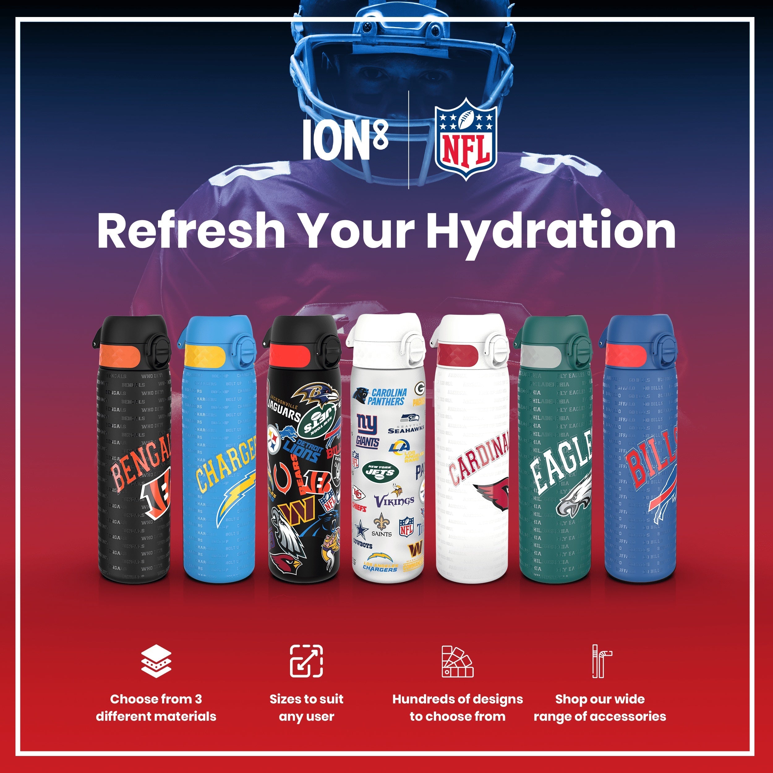 Leak Proof NFL Water Bottle, Stainless Steel, Atlanta Falcons, 600ml (20oz)