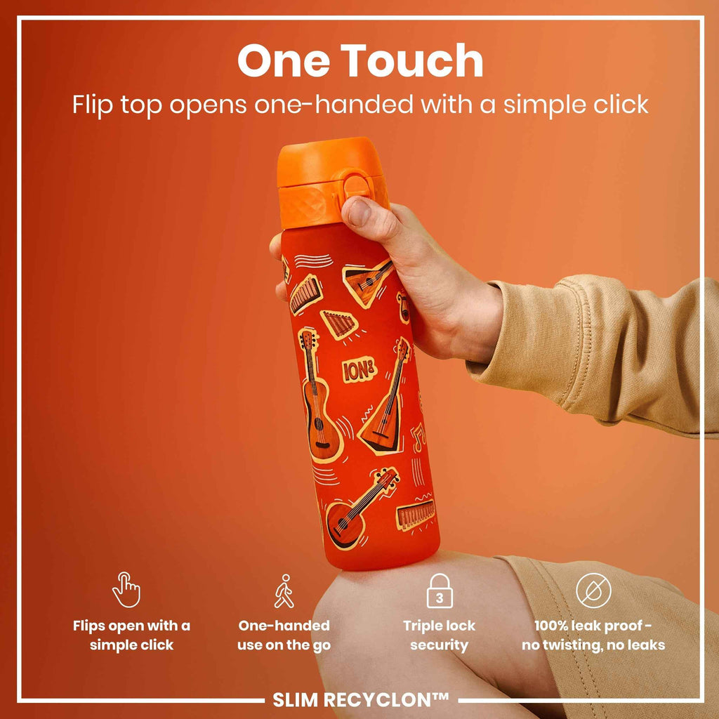 Leak Proof Slim Water Bottle, Recyclon, Music, 500ml (18oz)
