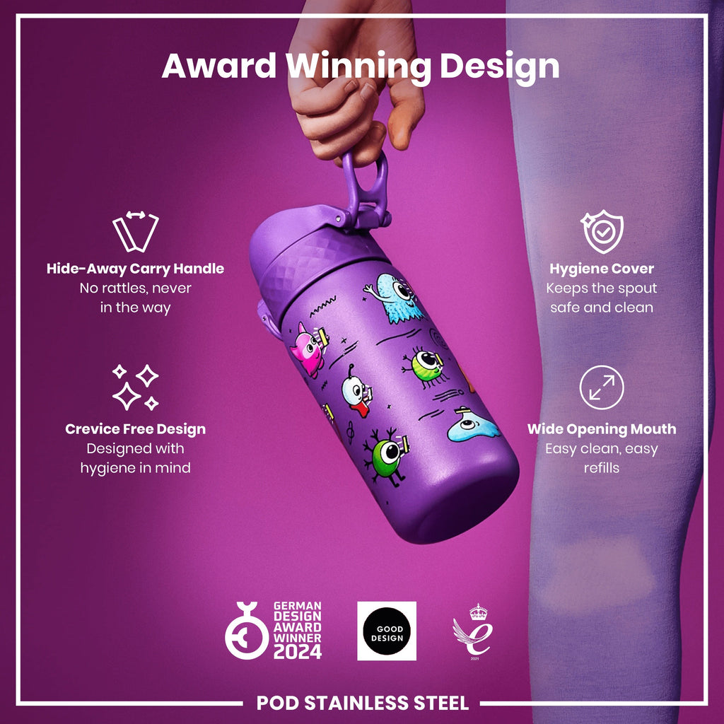 Leak Proof Kids Water Bottle, Stainless Steel, Aliens, 400ml (13oz)