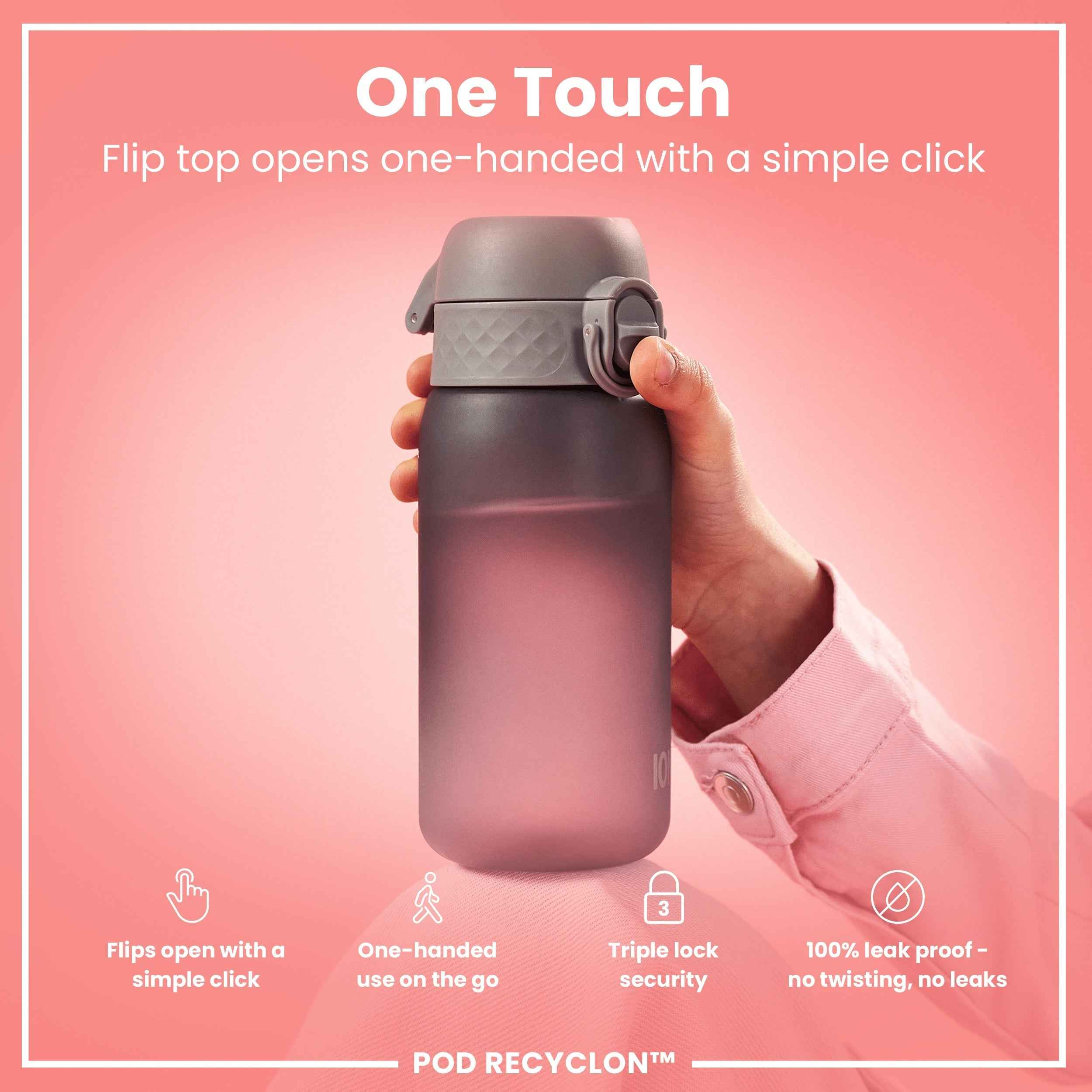 Leak Proof Small Water Bottle With Straw, Recyclon, Grey, 350ml (12oz)